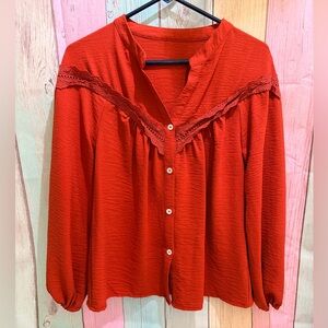 SHEIN Orange Lace-Trim Blouse